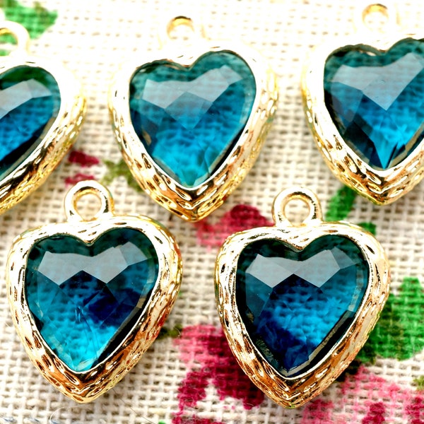 Heart jewel charms blue gem gold jewellery supplies C1201