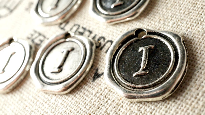 Alphabet letter I wax seal charm silver vintage style jewellery supplies
