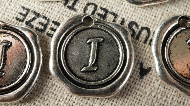 Alphabet letter I wax seal charm silver vintage style jewellery supplies