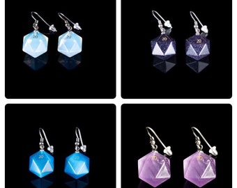 Engraved Mini D20 (12mm) Gemstone Dice Earrings