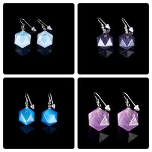 Engraved Mini D20 (12mm) Gemstone Dice Earrings