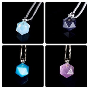 Engraved Mini D20 (12mm) Gemstone Dice Necklaces