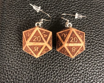 Rosewood D20 Dice Earrings (16mm)