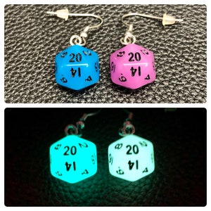 Mini D20 Dice Earrings / Swirl Glow In The Dark Glitter / 10mm / Stainless Steel Hangers / Silicone Earnuts image 7