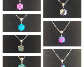 10mm Mini d20 Dice Necklace on Stainless Steel Chain (23 inch)