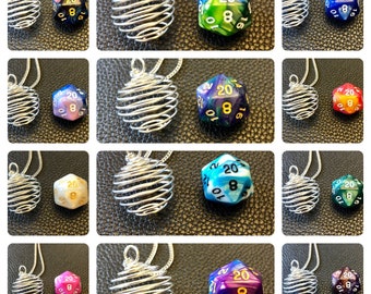 Spiral Wire Wrapped Removable 16mm D20 Dice Necklace