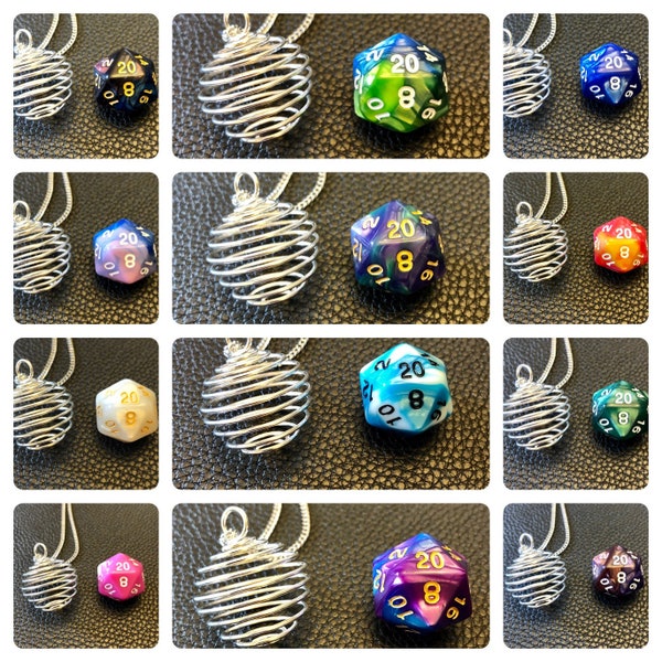 Spiral Wire Wrapped Removable 16mm D20 Dice Necklace