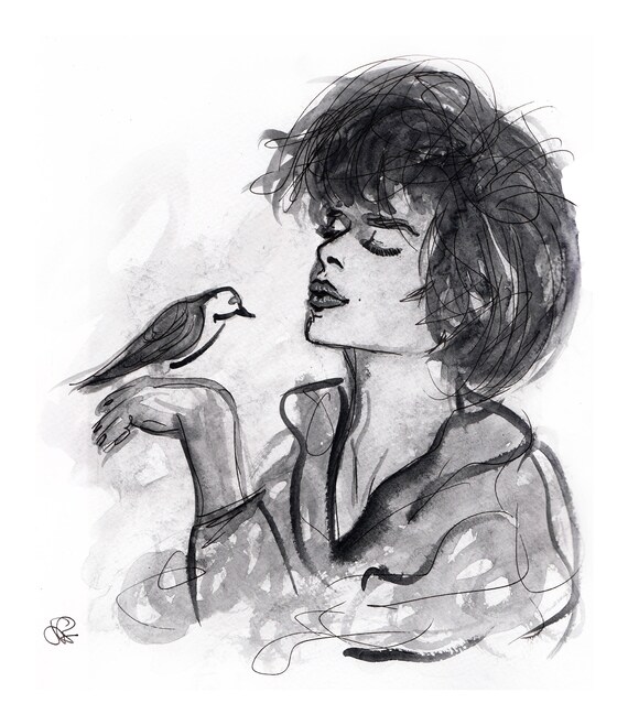 Woman Art Print Original Woman Sketch Gothic Home Decor Etsy