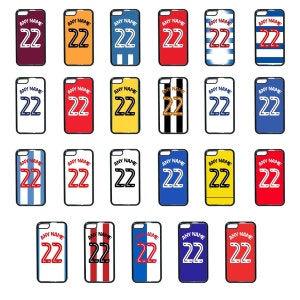 May include: A set of 18 phone cases with different designs. Each case features a white number "22" and the text "ANY NAME" at the top. The cases have various color combinations and patterns, including stripes, polka dots, and solid colors.