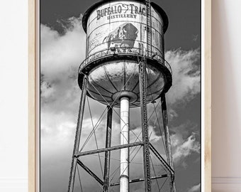Buffalo Trace Bourbon, Black and White Bourbon, Buffalo Trace Water Tower, Bourbon Photo, Bourbon Print, Whiskey Photography, Man Cave Decor