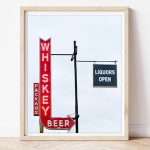 Whiskey Photography - Neon Whiskey Sign, Whiskey Photo, Man Cave Decor, Package Store, Kentucky Bourbon, Bourbon Wall Art, Home Bar Decor