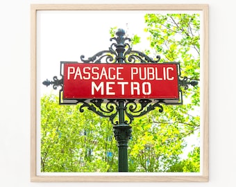 Paris Photography - Señales del metro de París, Metro de París, Monumentos de París, Fotos de París, Decoración del Muro de París, Impresión de París, Rojo, Foto del letrero del metro