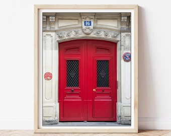 Red Door Print - Paris Photography, Door Photography, Paris Red Door, Paris Doors, Red Doors, Parisian Wall Decor, Vertical Red Door, Red