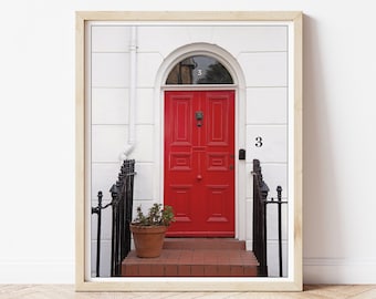 Red Door - London Photography, Red Door Photo, Urban Door, London Doors, Chelsea Neighborhood, Urban Red Wall Decor, Red and White,