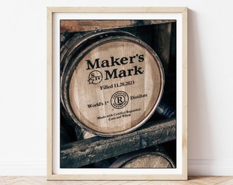 Maker&#39;s Mark Barrel - photographie bourbon, photo de whisky, déco homme des cavernes, poinçon de fabricant, tonneau de bourbon, art mural bourbon, décoration de bar à la maison