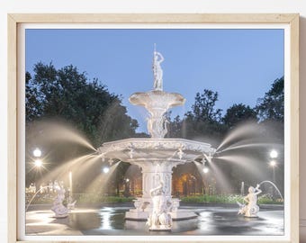 Forsyth Fountain - Savannah Photography, Spanish Moss Print, Savannah Sunrise, Savannah Parks, Savannah Nature, Live Oak Trees, Forsyth Park