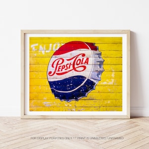 Pepsi Wall Art, Pepsi Sign, Vintage Pepsi Photo, Pepsi Photography, Vintage Photography, Retro Pepsi Sign, Kitchen Decor, Pepsi Photo, Bar