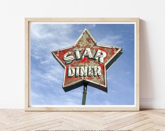 Arte de la pared de la cocina - Comedor estrella, Foto vintage, Signo retro, Decoración de la cocina, Regalo para mamá, Decoración de la cocina, Signo del restaurante vintage, Restaurante retro, Estrella
