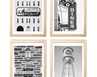 Durham NC - Set of 4, Duke University, Black & White Prints, Duke Alumni Gift, Cameron Indoor Arena, Durham Home Decor, Elmo's Diner