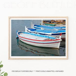 Greek Fishing Boats - Greece Travel Photography, Greek Wall Decor, Greek Islands, Santorini Photo, Greek Fishing Village, Greek Travel Print