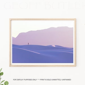 Fotografia wydm piaskowych - Fotografia White Sands - Sztuka podróży w Nowym Meksyku - Wydruk pustyni - Zdjęcie zachodu słońca - Sztuka ścienna NM - Wydruk wydm piaskowych