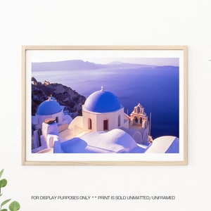 Santorini Photography - Greek Church Photo, Greek Wall Decor, Greek Islands, Greek Photos, Blue Domes Church, Aegean Sea, Greek Travel Print