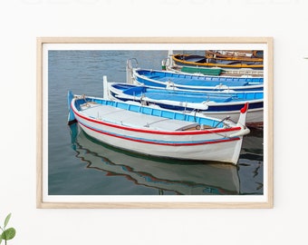 Greek Fishing Boats - Greece Travel Photography, Greek Wall Decor, Greek Islands, Santorini Photo, Greek Fishing Village, Greek Travel Print