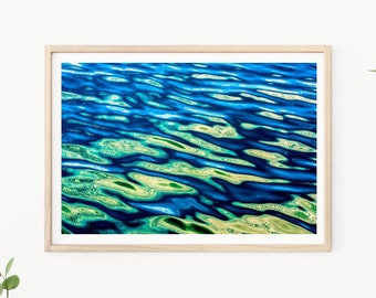 Fotografía costera - ondas de agua, arte de pared abstracto azul, fotos costeras, decoración de la costa, decoración de playa Aqua Abstract, fotografía de agua