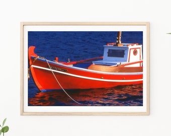 Greek Fishing Boats - Greece Travel Photography, Greek Wall Decor, Greek Islands, Santorini Photo, Greek Fishing Village, Greek Travel Print