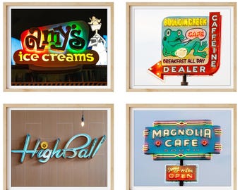Austin Prints - Set of 4 Color Prints, Austin Wall Decor, Magnolia Cafe, The Highball, Amy's Ice Cream, Bouldin Creek Cafe, Austin Diners