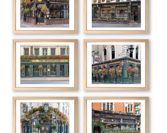 London Pubs - Set of 6 Prints, London Landmarks, Famous Pubs, Sherlock Holmes, Museum, Shakespeare, White Lion, Nags Head, The Plough