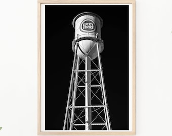 B&W Lucky Strike Water Tower, Tobacco Advertising, Durham NC,  Photo, Man Cave Art, Vintage Signs, Lucky Strike, Tobacco Road, Durham Print