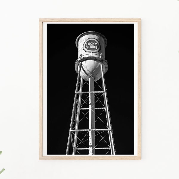 Lucky Strike Water Tower, Tobacco Advertising, Durham NC, Photography, Man Cave Art, Vintage Signs, Lucky Strike, Tobacco Road, B&W Print