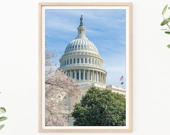 United States Capitol Building - Washington DC Photography, , Washington Wall Art, United States Congress, Cherry Blossoms, Washington Print