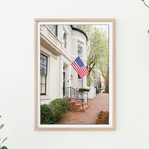 Georgetown Street - Washington DC Photography, Georgetown University, Georgetown Print, Georgetown Photography, Patriotic Street Scene