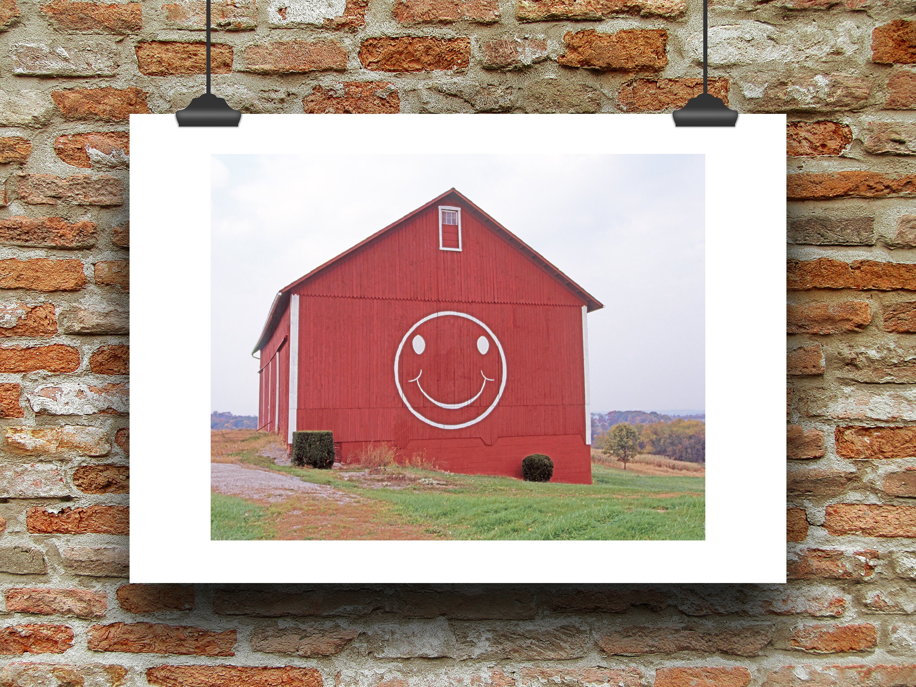Rustic Smiley Face Barn Photography - Red Barn, Smiley Face, Rustic Barn, Farmhouse Wall ...