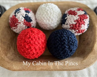 Patriotic Red White and Blue Yarn Balls, Bowl Decor