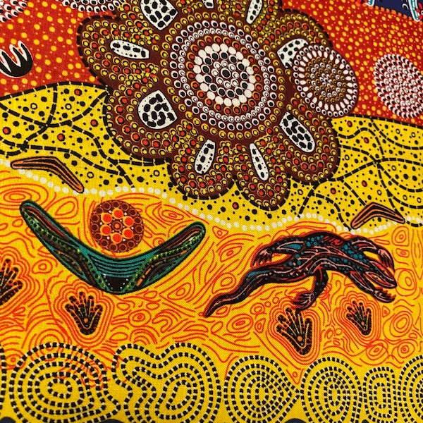 Aboriginal artist fabric. Each fabric has a story of the art behind the design.