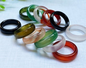 NATURAL AGATE RING, Statement Ring, Jade Band Designer Raw Stone 6mm Unisex Ring, Gemstone Jewelry, Healing Stone Cute Ring