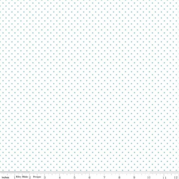 Aqua Blue Small Dot Fabric - Riley Blake Swiss Dot in Aqua - White and Light Blue Pin Dot Fabric