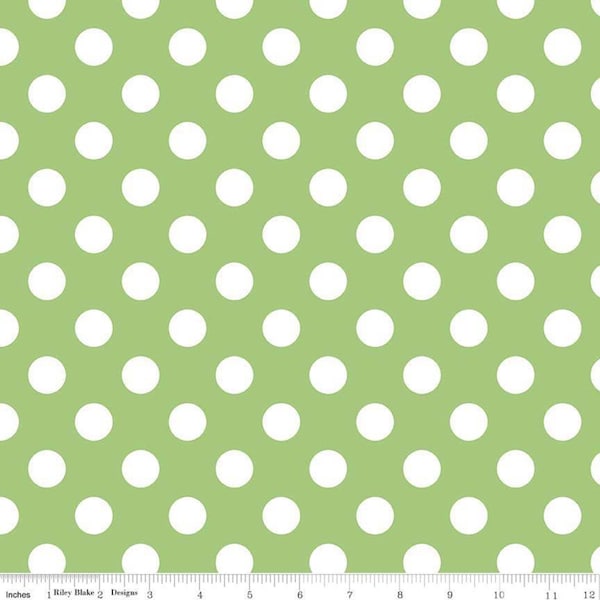 Green Polka Dot Fabric - Riley Blake Medium Dot Cotton Fabric