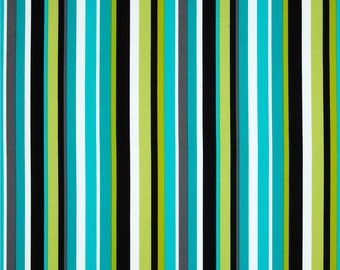 Turquoise and Lime Green Stripe Fabric - Michael Miller Lagoon Stripe Fabric - Blue and Green Stripe Fabric