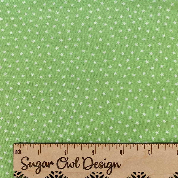Lime Green with White Star Fabric - Andover Star in Lime Green - Woven Quilting Cotton Fabric