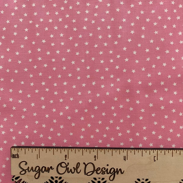 Pink with White Star Fabric - Andover Star Pink - Woven Quilting Fabric