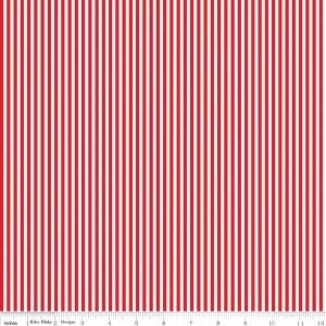 Red and White Stripe Fabric - Riley Blake Designs 1/8" Stripe -  Red and White Stripe - Narrow Stripe Fabric