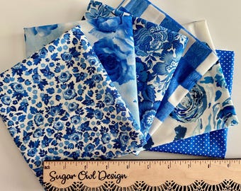 Curated Fat Quarter Bundle of Red, White, Blue Quilt Fabric by Moda and Riley Blake
