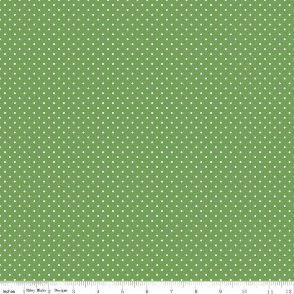 Dark Green Small Dot Fabric - Riley Blake Swiss Dot in Clover - Green and White Pin Dot Cotton Fabric
