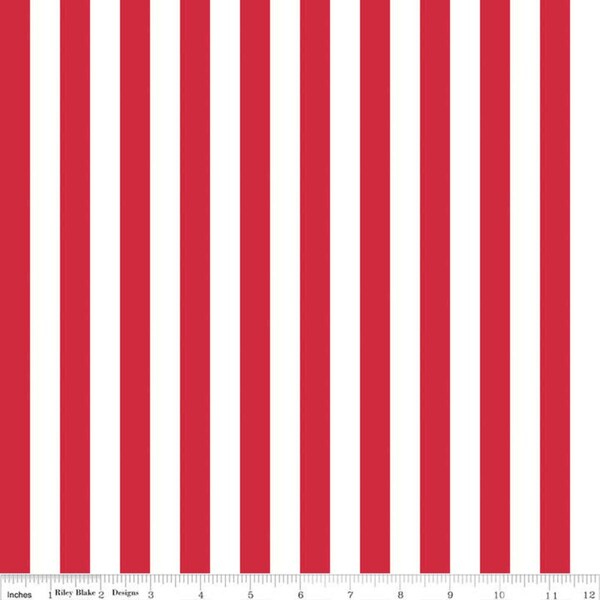 LAST 14" of Red and White Stripe Fabric - Riley Blake Designs 1/2" Stripe - Red and White Stripe Cotton Fabric