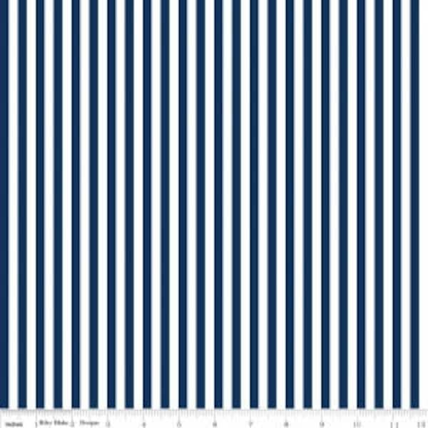 Navy and White Stripe Fabric - Riley Blake Designs 1/4" Stripe -  Blue and White Stripe - Quarter Inch Stripe Fabric