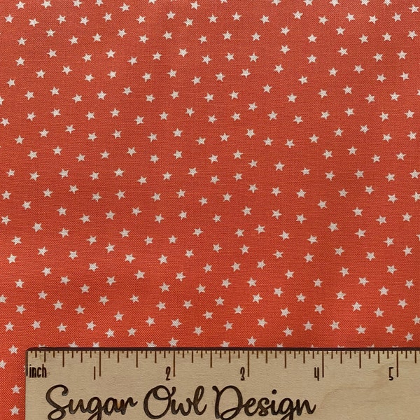 Orange with White Star Fabric - Andover Star Bright in Orange - Woven Quilting Fabric